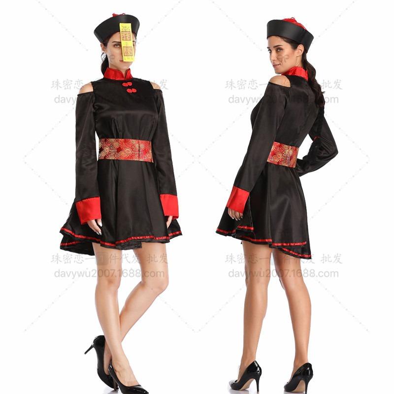 Винтажное вышитое платье с принтом на Хэллоуин, костюм зомби-вампира