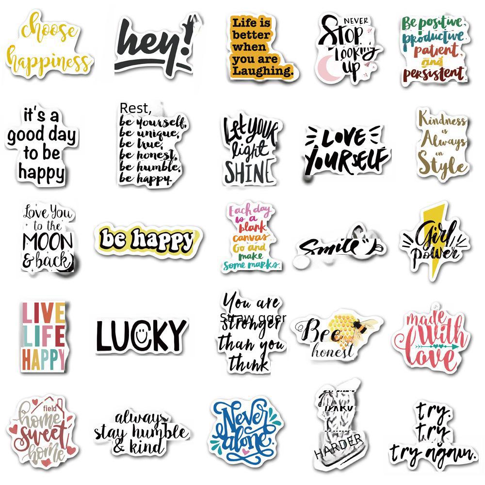 50 Inspirational Non-Infringing Waterproof Letter Stickers for Laptops, Water Bottles, and Luggage