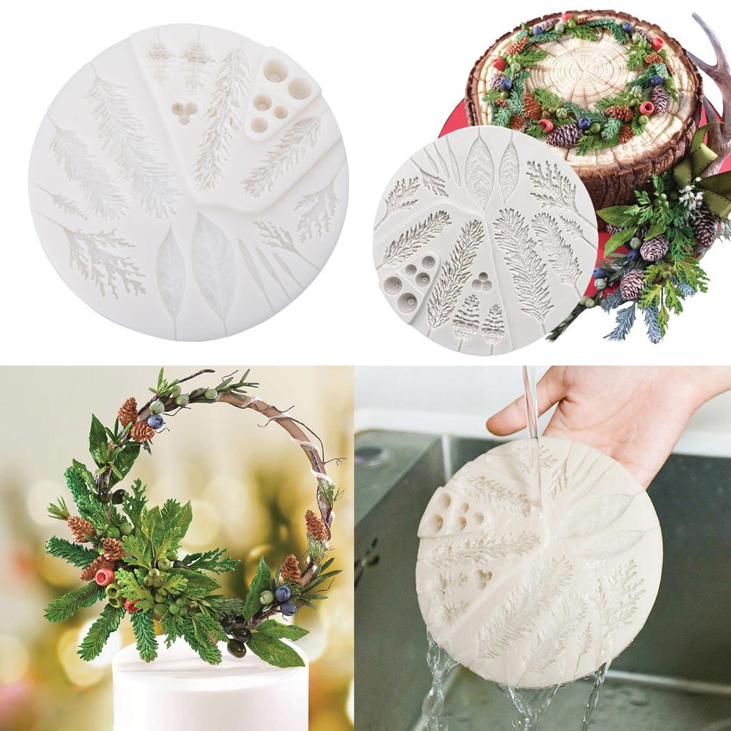 Christmas Foliage Cake Decorating Silicone Mould Pine Branch Pinecones Fondant Molds For Cake Decorating Cupcake Toppers