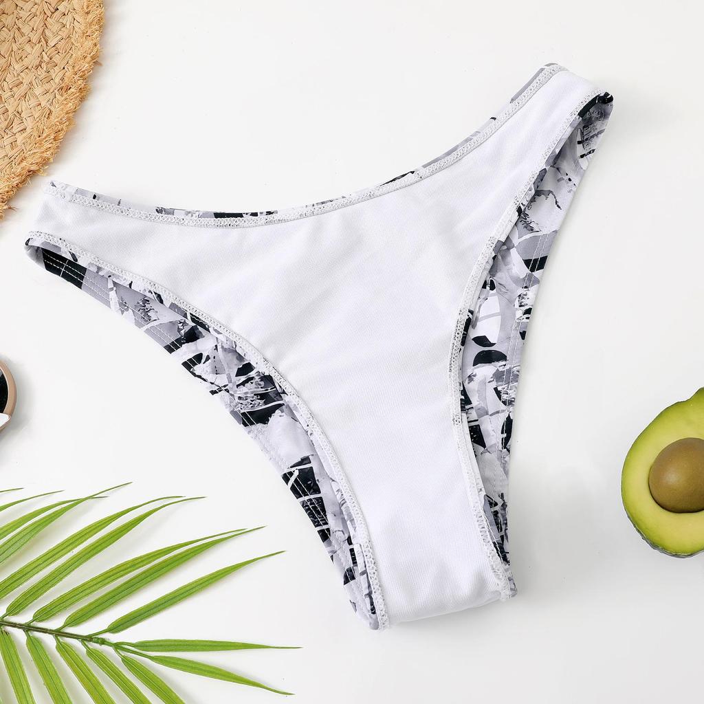 Купальник женский, разделенный комплект из трех предметов, с высокой талией, с кулиской и принтом, с длинными рукавами и круглым вырезом, на шнуровке, бикини, костюмы