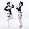 Sexy Open Bra Patent Leather Bodysuit Anime Maid Cosplay Costume Women Sexy Backless Maid Uniform Set Halloween Carnival Clothes