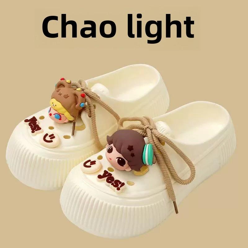 Cute Bow Hollow Slippers for Women, Summer Thick-Soled Platform Slippers, Indoor Outdoor Round Toe Slippers