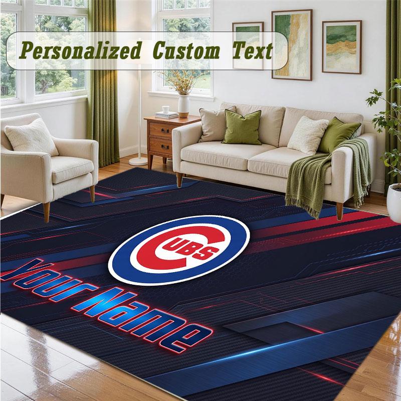Crystal Velvet Square Rug Custom NameChicago Cubs Pattern Non Slip Home Floor Decor Rug