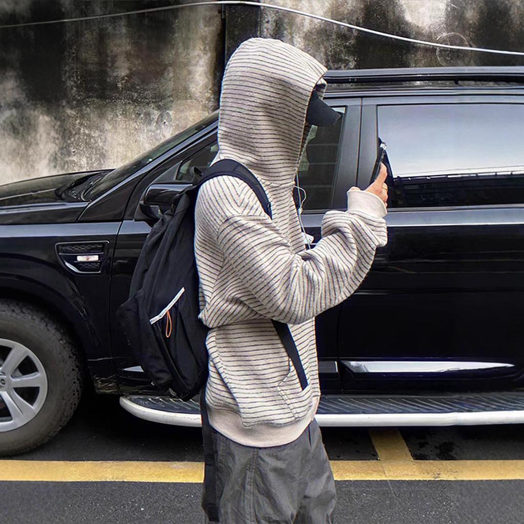 Черно-белый полосатый кардиган с капюшоном, мужской, осенний, с чувством дизайна, в стиле «маленький ароматный ветер», уличный, на молнии