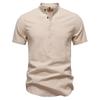 Men's Solid Color Cotton Linen Button Stand Collar Short Sleeve Top Men's Casual Breathable Tops