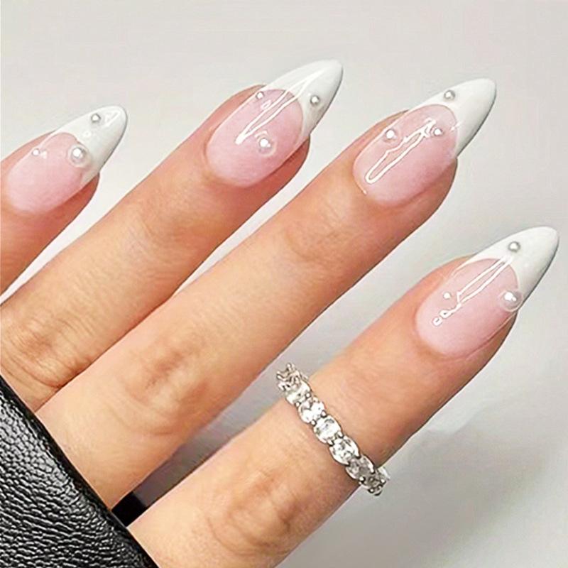 24Pcs Valentine White French Tip Press On Nails High Quality Fake Nails Gift For Girlfriend