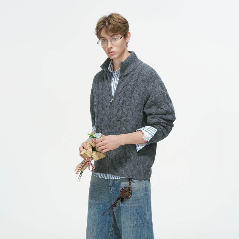 Кардиган свитер в стиле Old Money Dream Made с изюминкой New Rich для мужчин Зимний утолщенный трикотаж Рельефный свитер