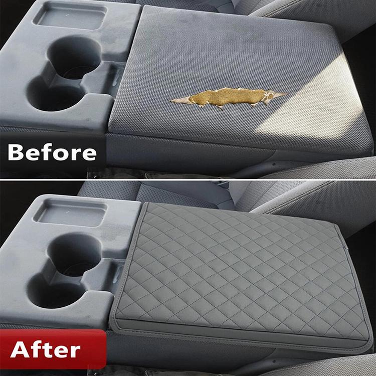 Gray Plaid Leather Center Console Armrest Box Cover for Ford F150 2011-2014 Waterproof Anti-Scratch Interior Moulding