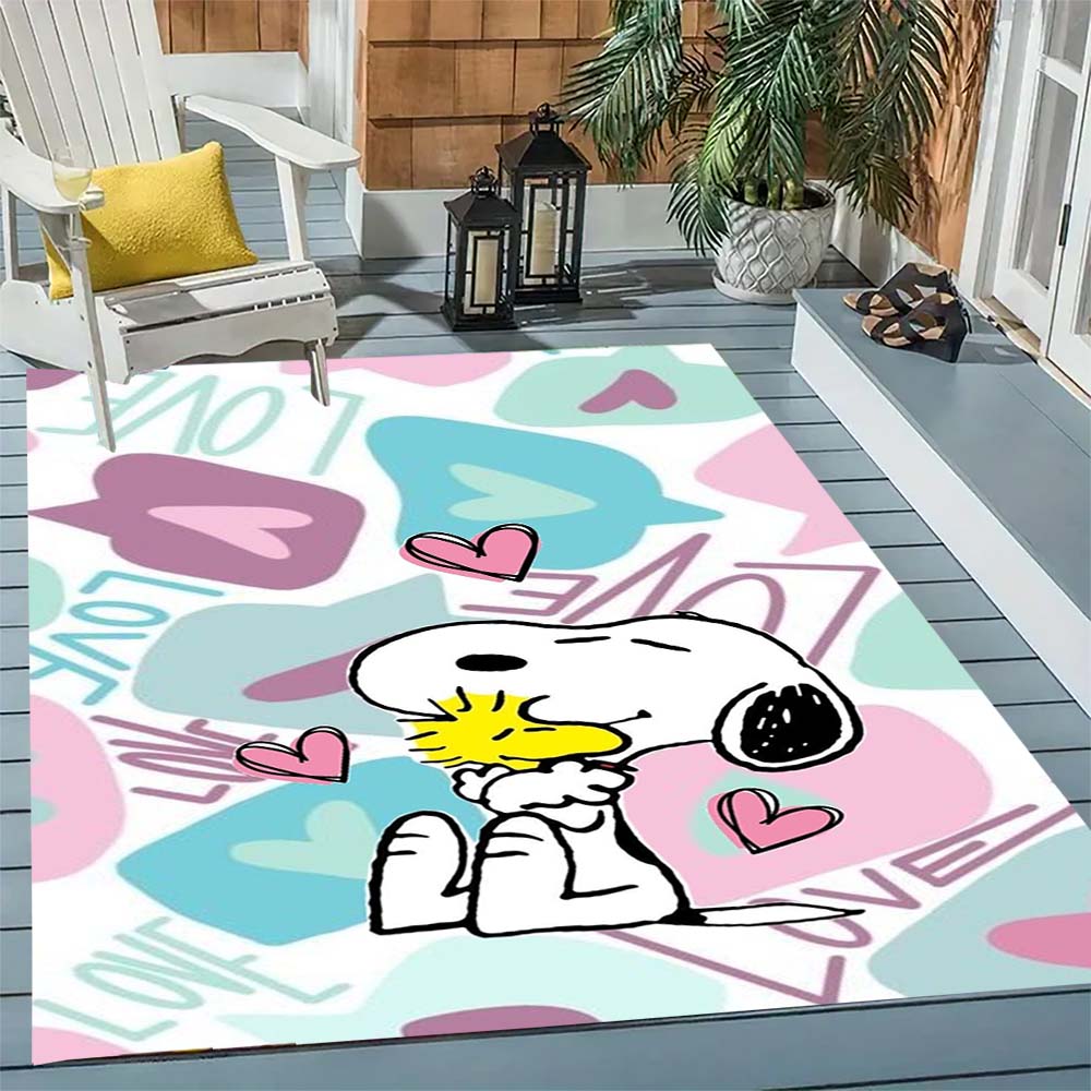 Cute Snoopy print decorative rug, perfect for home, bedroom, bedside, or office use, including swivel chairs.
