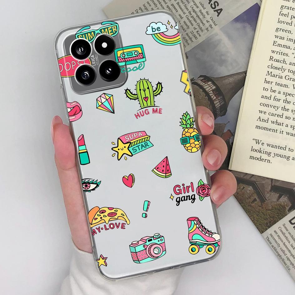 Cover For Xiaomi Poco X6 F5 Pro C51 C50 14 Case Phone Bags Clear TPU Soft Silicone Fancy Pattern Screen Protector High Quality Popular Capa For Xiaomi