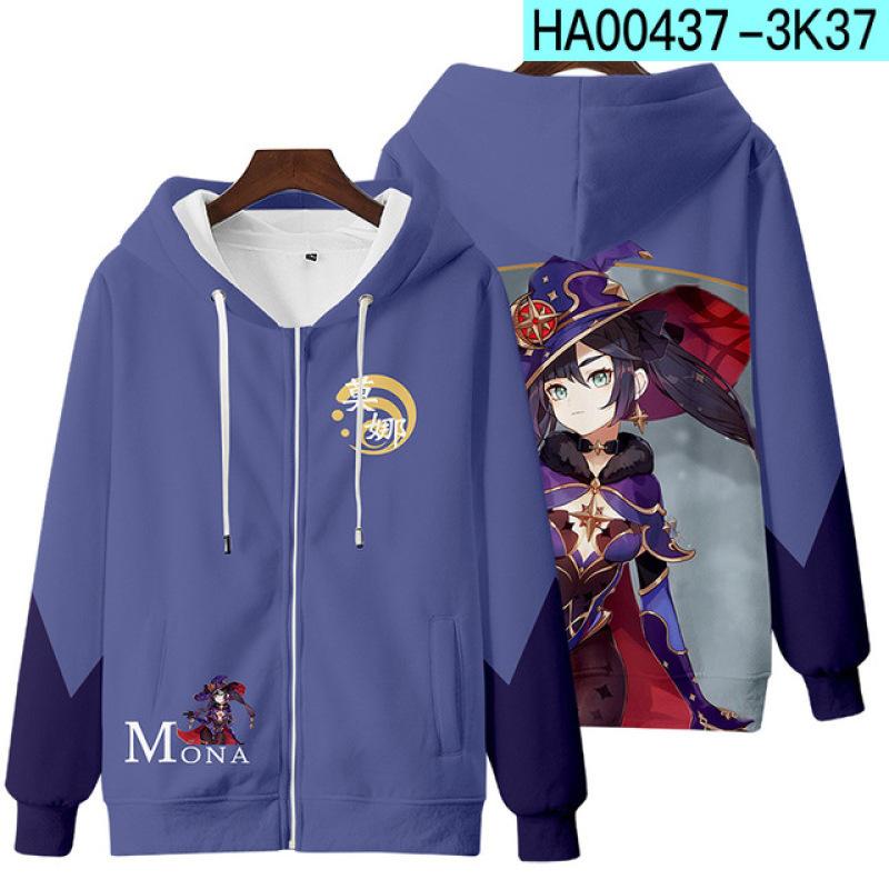 Genshin Impact Косплэй костюм Mona Kaeya Klee Diluc Venti Paimon Zhongli Keqing Ganyu унисекс 3D одежда на молнии с капюшоном