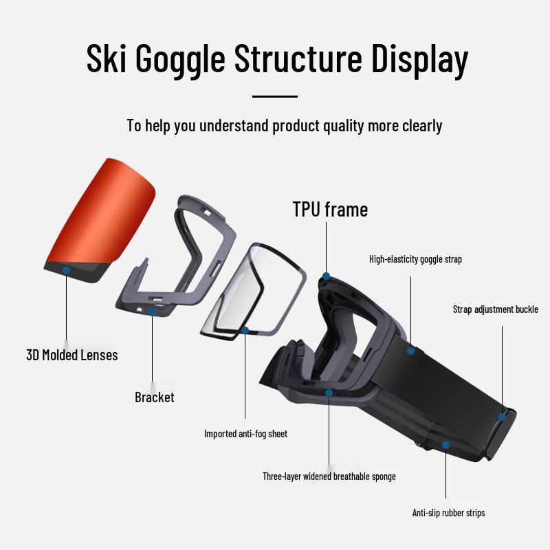 Magnetic Quick-Release Anti-Fog Ski Goggles with Sun and Wind Protection for Outdoor Snow Sports, Compatible with Myopia Lenses