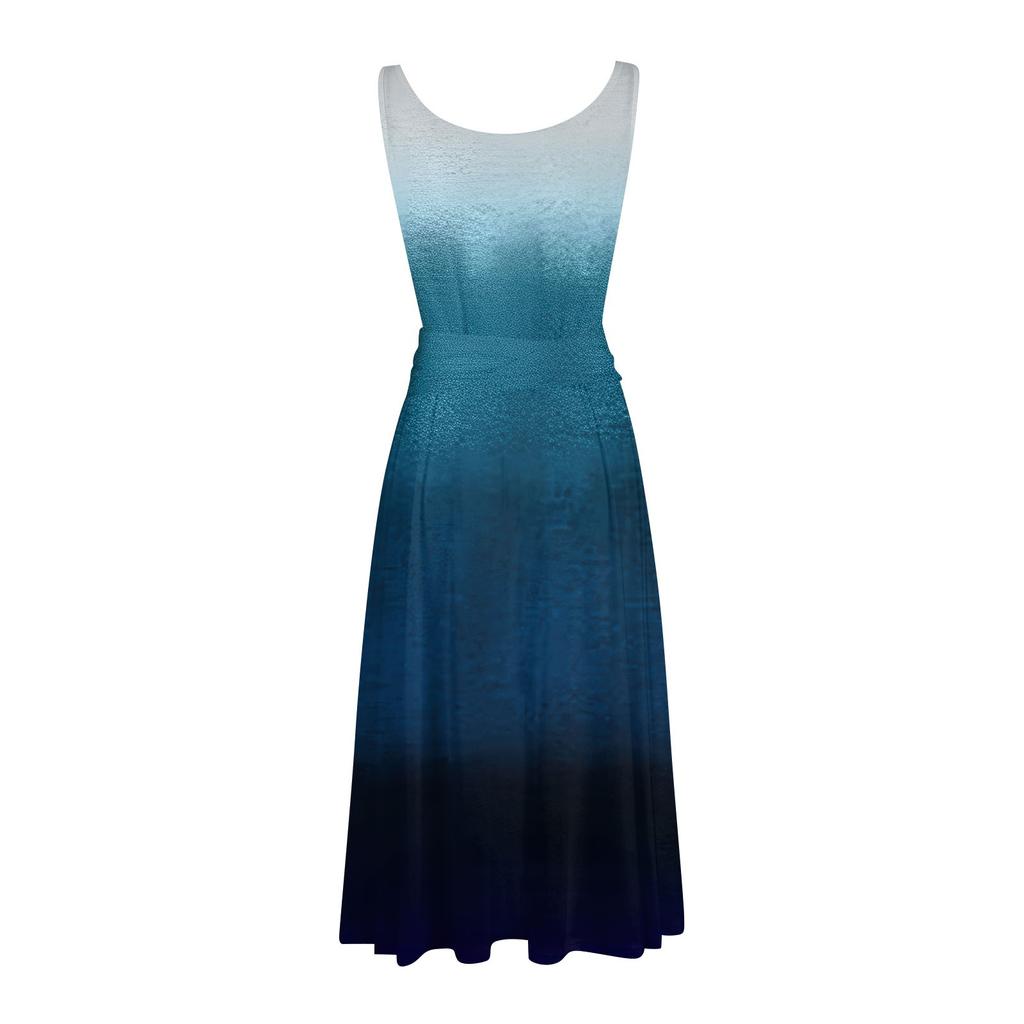 Летние платья для женщин 2024, пляжные свободные с круглым вырезом, без рукавов, миди-трапеции, распашное платье, сарафаны с карманами