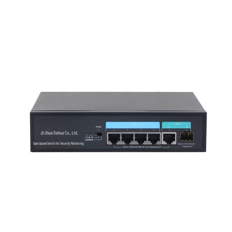 Неуправляемый гигабитный PoE+ коммутатор Dahua на 6 портов (4 PoE+, 2,5G SFP Uplink)
