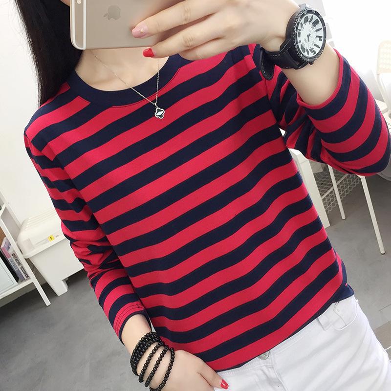 Женская свободная полосатая хлопковая футболка с длинным рукавом для весны и осени