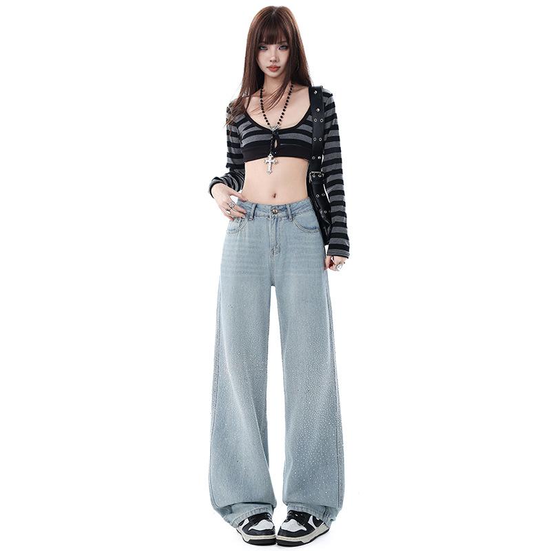 Gypsy sparkling wide-leg super soft yarn soft denim drape floor pants high waist loose and thin versatile jeans women