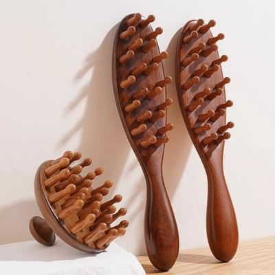 Натуральный сандаловый гребень с длинной ручкой, точечный массажер для меридиана, 22 зубца, расческа для меридиана для массажа головы и стимуляции роста волос