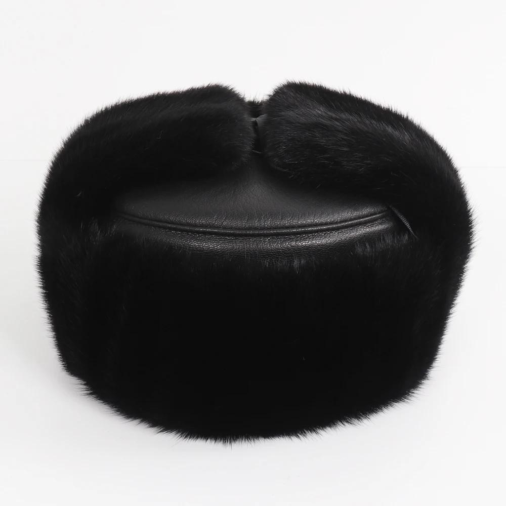 Новые зимние мужские уличные шапки-бомберы из натурального меха норки, мужские супертеплые 100% натуральные норковые шапки, роскошные мужские шапки из натуральной овчины