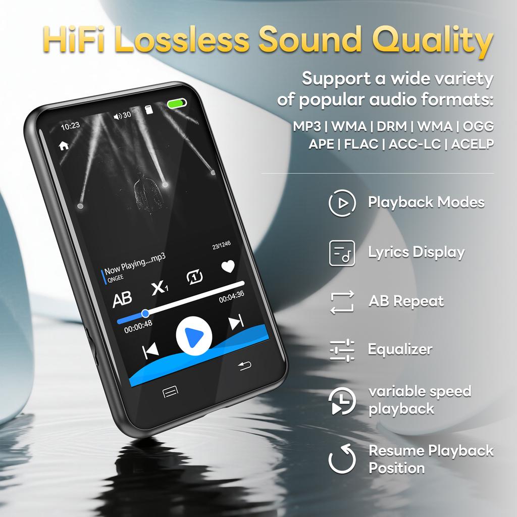 Portable Digital Music Player MP3 Player BT 5.3 Touch Screen 16GB with Speaker 4 Inch LCD Screen FM Radio for Running Cycling