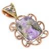Natural Charoite Gemstone Two Tone 925 Solid Sterling Silver Pendant 1.30'' O1k81