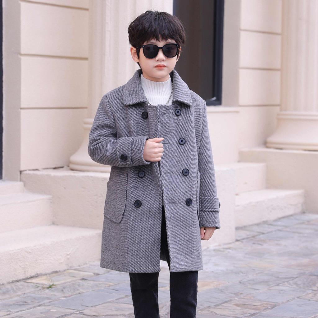 Шерстяное хлопковое пальто для мальчиков - Коллекция Весна/Осень 2025 для детей среднего/большого возраста