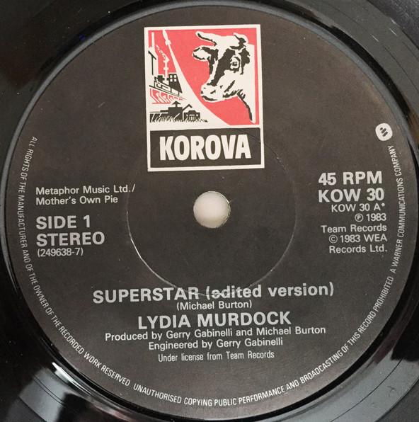 7-дюймовая пластинка LYDIA MURDOCK Superstar KOW30 Korova 1983 UK Dance Electronica Б/у
