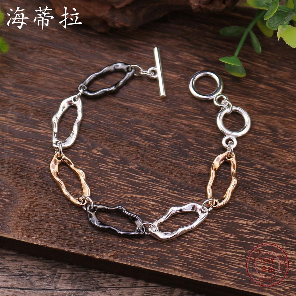 Новый геометрический полый овальный браслет с OT-застежкой, ретро простой и универсальный браслет смешанных цветов с OT-застежкой для мужчин и женщин