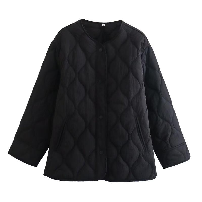 Autumn and Winter Women's Jacket Round Neck Loose Diffraction Line Coat