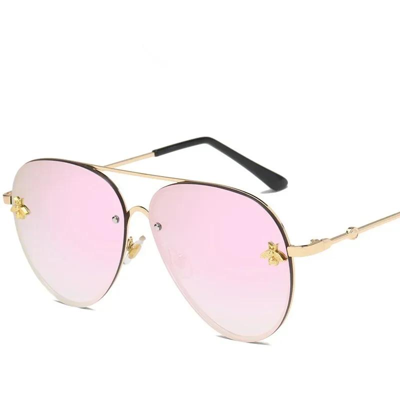 Luxury Brand Designer Female Rimless Sunglasses Aviation Woman Sun Glasses Gradient Shades Little Bee Lens Ladies UV400 Ray