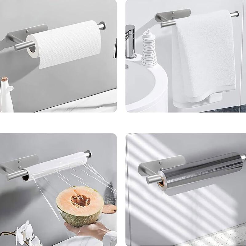 Quanshi 304 Stainless Steel Toilet Paper Holder, No Drilling Required, Kitchen Tissue Rack, Plastic Wrap Hanger, Storage Shelf, Bathroom Towel Rod