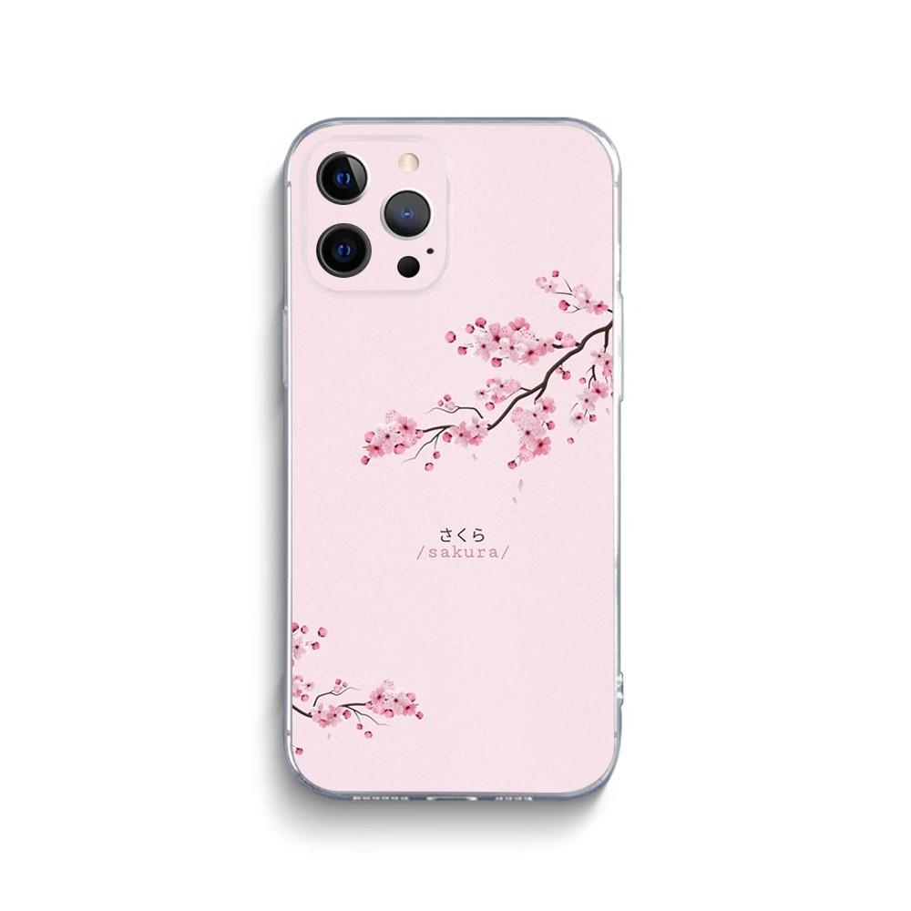 Розовый чехол для телефона с сакурой для iPhone 15 14 13 12 11 Pro Max Xs Xr X 7 8 Plus 12 13 Mini Силиконовый прозрачный чехол
