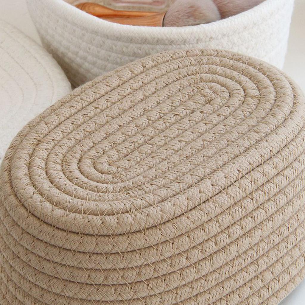 Настольный ящик для хранения с крышкой, корзина для хранения из хлопка ручной работы, для косметики, мелочей, закусок, спиц