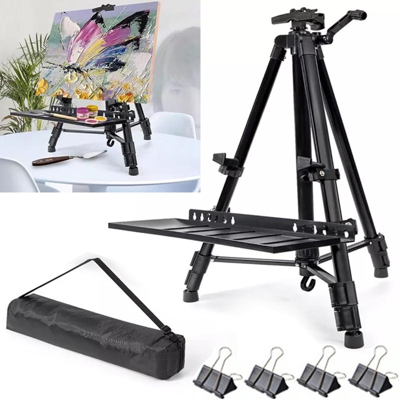 1Set Artist Easel Stability Art Board Clips Adjustable Black DIY Easel Tray Aluminum Alloy