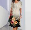 Summer Women's Round Neck Short Sleeve Printed Fashion Loose Midi Dress