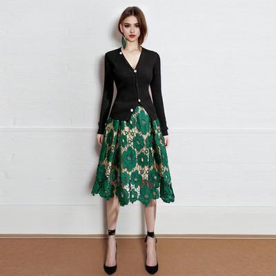 Женская юбка с высокой эластичной резинкой на талии, ажурное кружево с цветочным принтом, большая распашная двухслойная юбка до середины икры, женская вечерние юбка-миди для поездок на работу