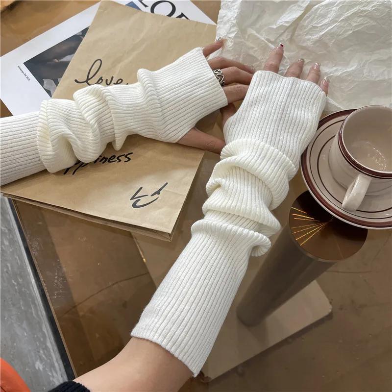Women Knitted Arm Warmer Long Fingerless Gloves Mitten Winter Solid Arm Sleeve Fashion Casual Soft Girls Clothes Punk Gloves