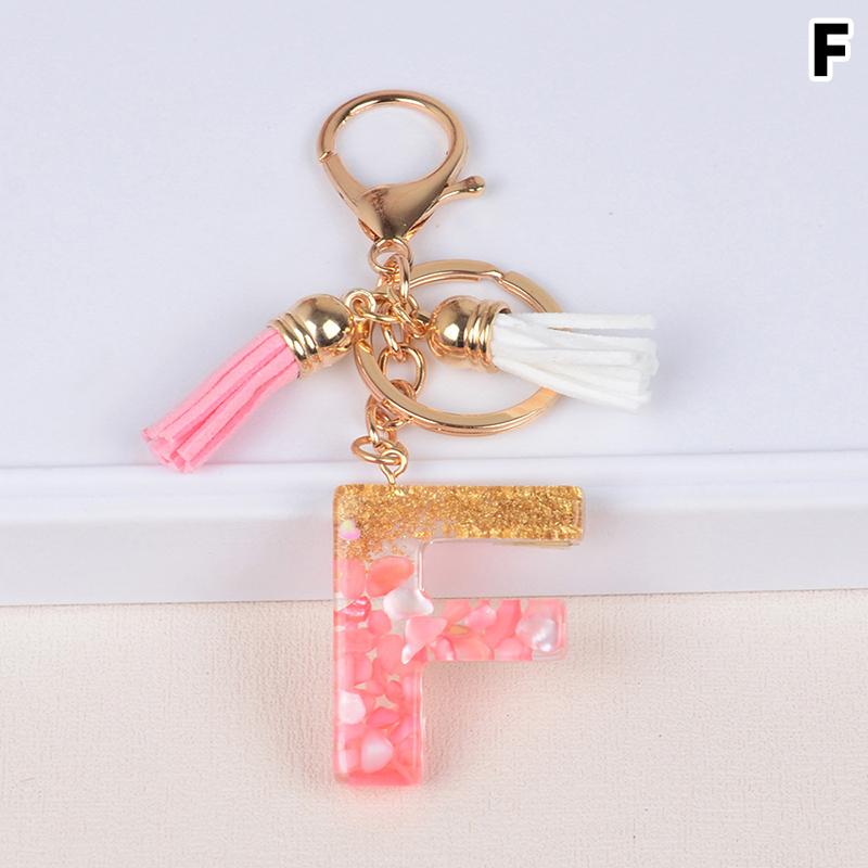 Материал из смолы с кисточкой, брелок с буквами алфавита, блестящий брелок, брелок с буквами, кулон на сумку, брелок с золотой фольгой и камнем