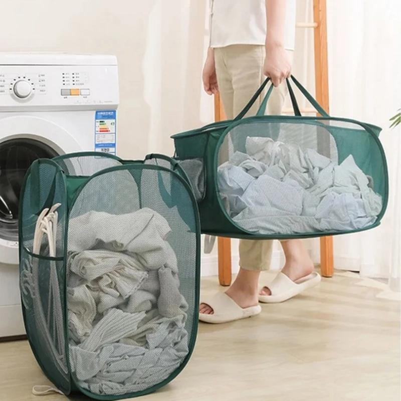 Horizontal Foldable Laundry Basket Mesh Cloth Breathable Laundrys Hamper Large Capacity Storage Baskets Home Accessories