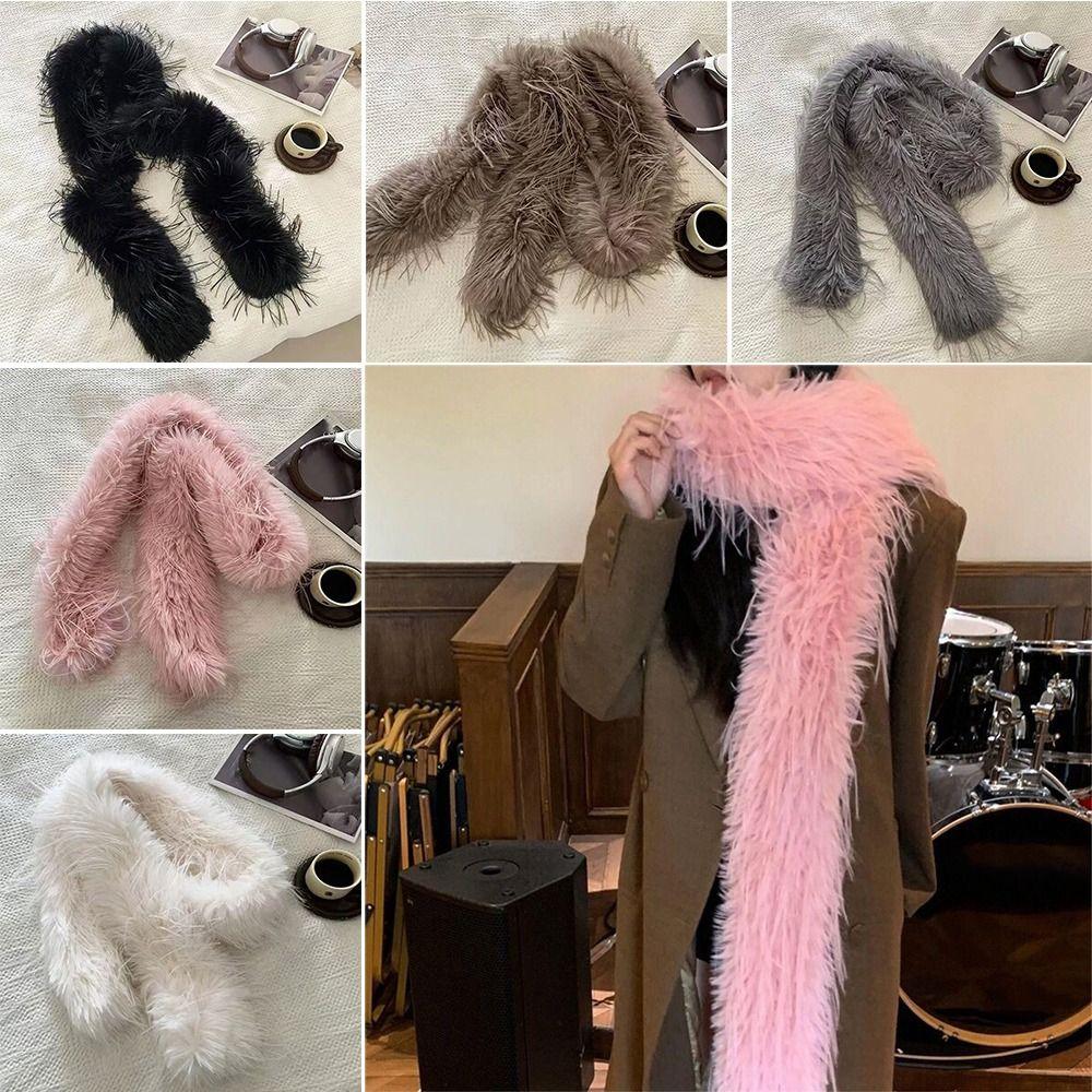 180cm Y2K Girl Scarf Party Ladies Tassels Scarves Fashionable Plush Long Strip Scarf Outdoor