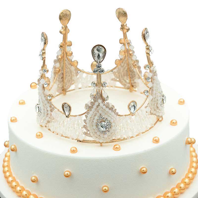 Корона для торта Beaupretty, стразы, бусины, кружевная корона из сплава, топпер для торта, вечерние тиара, украшение для дня рождения, свадьбы, вечеринки