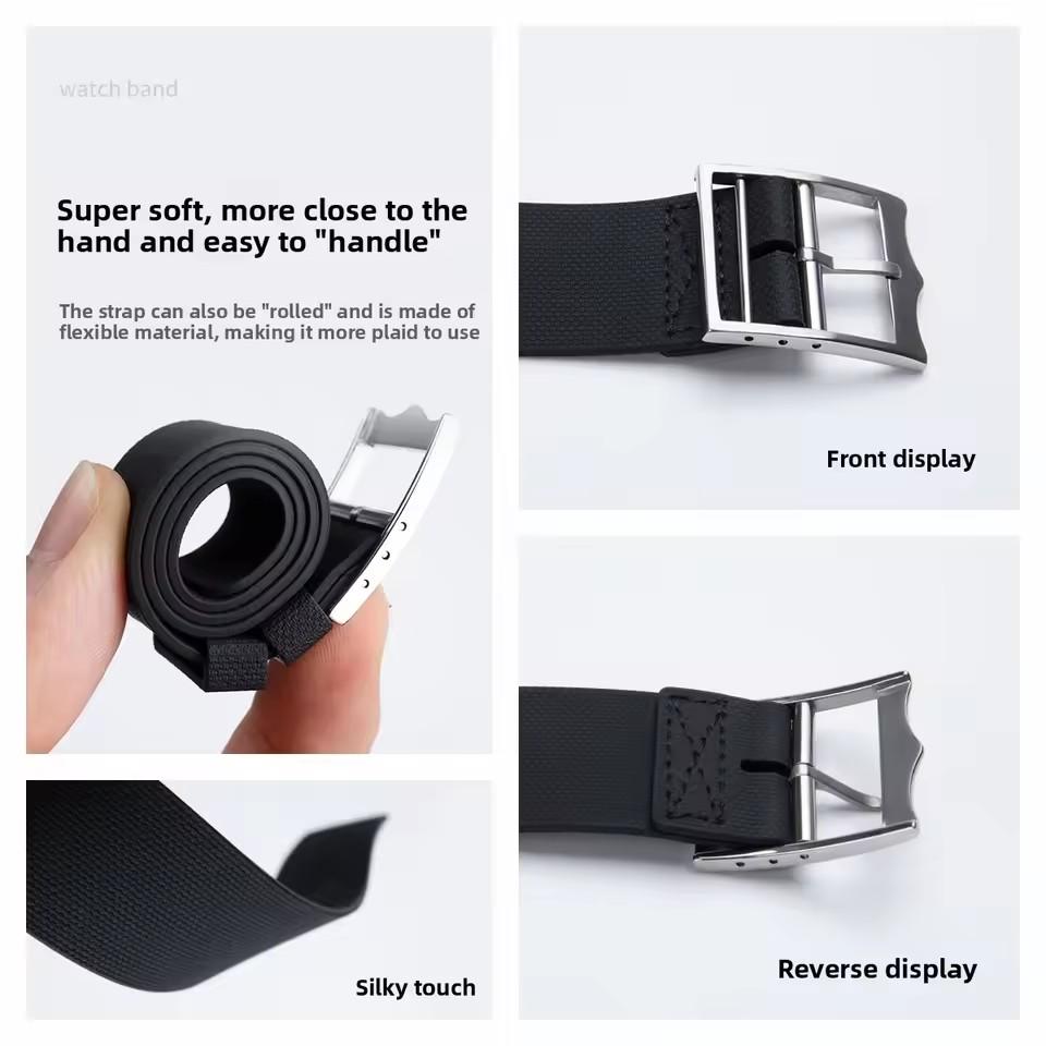 Ремешок для часов Tudor, Rolex, Omega, Longines, Tissot, IWC и Hamilton, фторкаучук, универсальный ремешок всё в одном