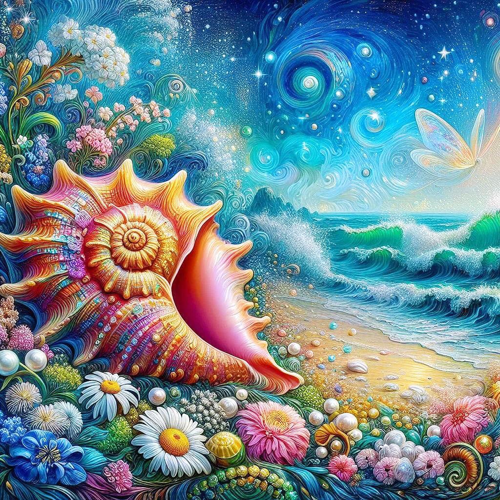 5D Алмазная Картина Ракушка Пейзаж Стразы Картина Море Вышивка Фэнтези Мозаика Детский Подарок