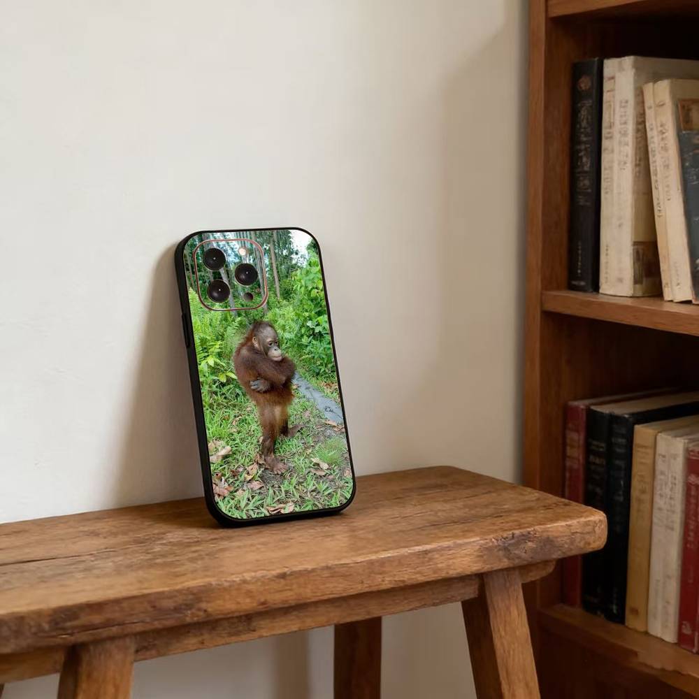 Забавный Милый Обезьяна мем Чехол для Телефона Для iPhone 17,16,15,14,13,12,11 Plus,Pro Max,XS,Мягкий Силикон Черный Чехол