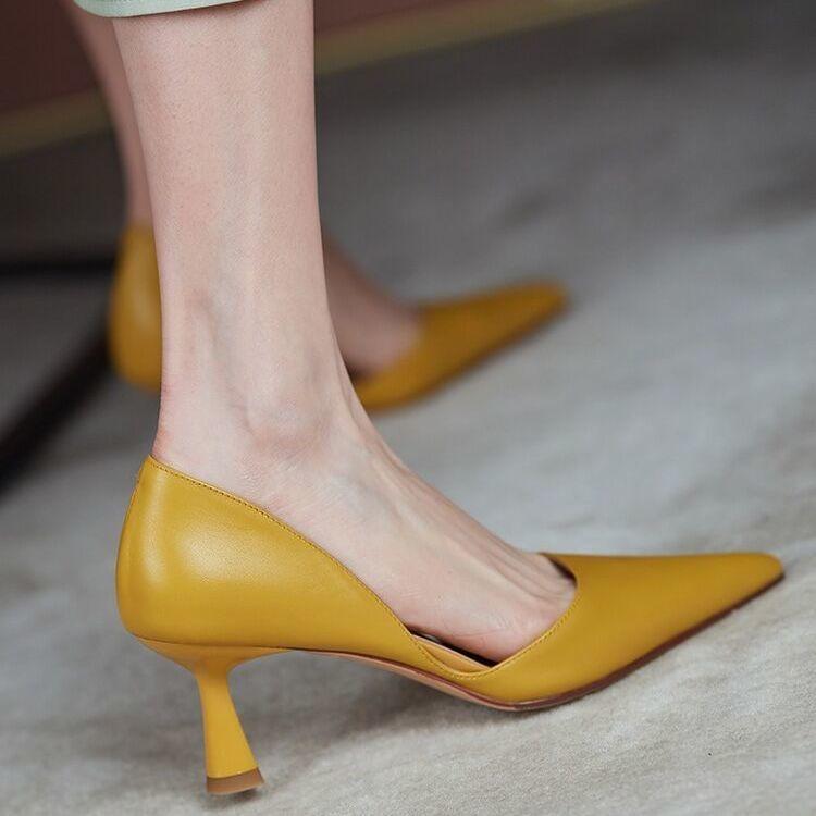 Женская летняя обувь Сандалии Туфли для женщин 2024 на среднем каблуке Мокасины Stilito Желтые с острым носком EA Y2k Trend Стильные