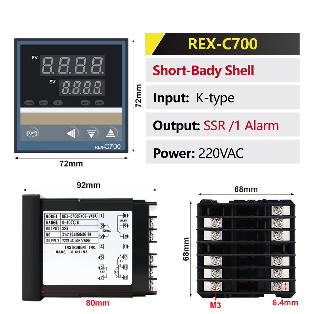 REX-C700 PID Digital Temp Thermostat Controller Universal Input SSR Relay Output Industrial Panel Mount 2
