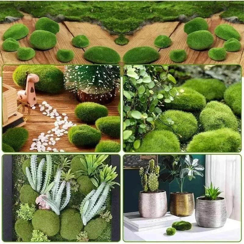 100/5PCS Artificial Moss Rocks Fake Stone Home Decor Creative Crafts Green Simulation Plant DIY Decoration For Garden Crafting