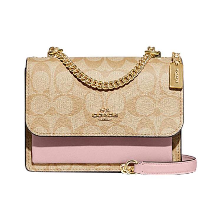 COACH Klare Coated Canvas With Leather Shoulder Bag, Crossbody Bag Small Womens Khaki Pink