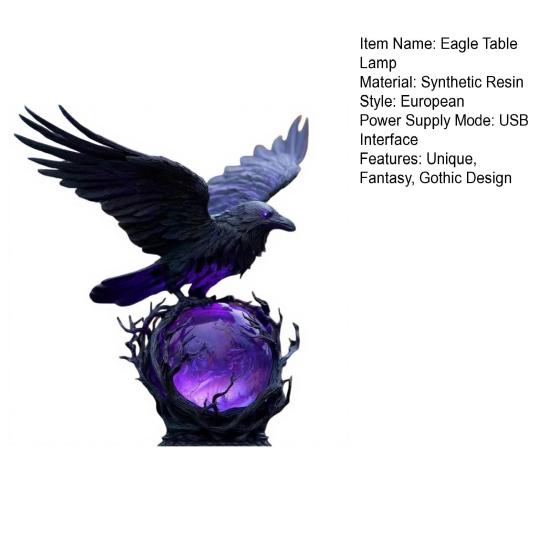 Gothic Raven LED Lamp Hand-Crafted Sculpture On Purple Glow Sphere Mysterious Decor for Dark Art And Halloween Unique Desk Night Light