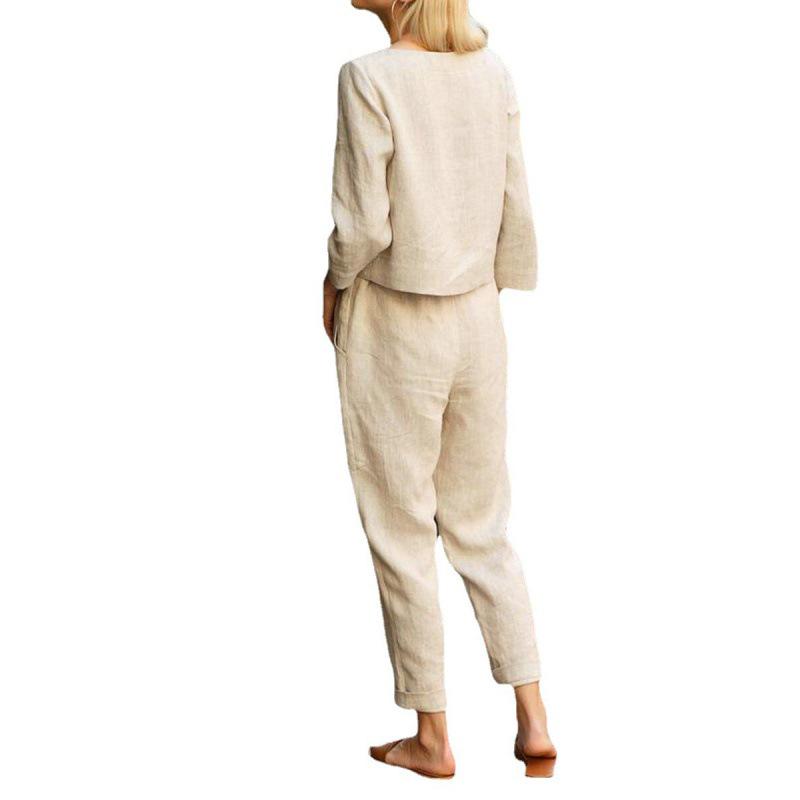 Женский осенний однотонный повседневный комплект топ и брюки