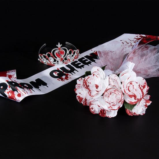 Комплект костюма на Хэллоуин «Призрак невесты» Готическая свадебная одежда с букетом и короной Аксессуары для зомби-наряда для вечеринок и мероприятий